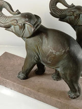 Art Deco Elephant Bookends Pair, Patinated Metal on Marble Bases — French Style, circa 1920s–1930s