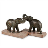 Art Deco Elephant Bookends Pair, Patinated Metal on Marble Bases — French Style, circa 1920s–1930s