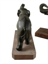 Art Deco Elephant Bookends Pair, Patinated Metal on Marble Bases — French Style, circa 1920s–1930s