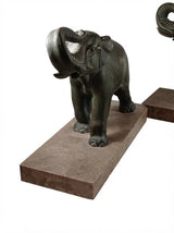 Art Deco Elephant Bookends Pair, Patinated Metal on Marble Bases — French Style, circa 1920s–1930s