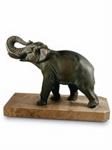 Art Deco Elephant Bookends Pair, Patinated Metal on Marble Bases — French Style, circa 1920s–1930s