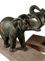 Art Deco Elephant Bookends Pair, Patinated Metal on Marble Bases — French Style, circa 1920s–1930s