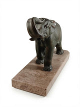 Art Deco Elephant Bookends Pair, Patinated Metal on Marble Bases — French Style, circa 1920s–1930s