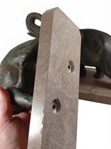 Art Deco Elephant Bookends Pair, Patinated Metal on Marble Bases — French Style, circa 1920s–1930s