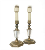 Pair of Vintage Boudoir Table Lamps, Cut Glass & Brass Accents