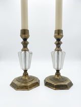 Pair of Vintage Boudoir Table Lamps, Cut Glass & Brass Accents