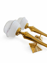 Pair of Vintage Brass Torch-Style Wall Sconces, Frosted Glass Globe Shades