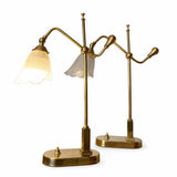 Pair of Vintage Brass Table Lamps, Art Nouveau Style, Frosted Glass Flower Shades
