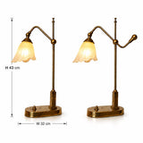 Pair of Vintage Brass Table Lamps, Art Nouveau Style, Frosted Glass Flower Shades