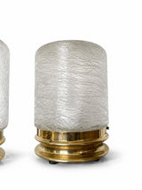 Vintage Glass Table Lamps Pair, Textured Spun Glass Shades on Brass Bases — European, 1960s–70s