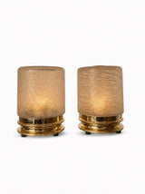 Vintage Glass Table Lamps Pair, Textured Spun Glass Shades on Brass Bases — European, 1960s–70s