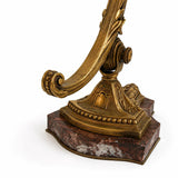Antique Style Desk Lamp, gilt bronze and Red Marble, Signed Mottled Glass Tulip Shade — French, Reims