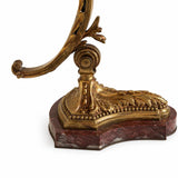 Antique Style Desk Lamp, gilt bronze and Red Marble, Signed Mottled Glass Tulip Shade — French, Reims