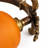 Antique Style Desk Lamp, gilt bronze and Red Marble, Signed Mottled Glass Tulip Shade — French, Reims