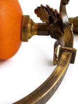 Antique Style Desk Lamp, gilt bronze and Red Marble, Signed Mottled Glass Tulip Shade — French, Reims