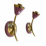 Vintage Wall Sconces Pair, Brass and Purple Lacquered Metal Tulip Wall Lights — 1960s–70s