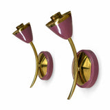 Vintage Wall Sconces Pair, Brass and Purple Lacquered Metal Tulip Wall Lights — 1960s–70s