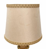 French Chamberstick Lamp, Gilt Metal Column Candlestick Table Lamp with Shade — 1950s–60s