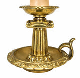 French Chamberstick Lamp, Gilt Metal Column Candlestick Table Lamp with Shade — 1950s–60s