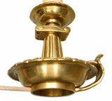 French Chamberstick Lamp, Gilt Metal Column Candlestick Table Lamp with Shade — 1950s–60s