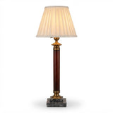 Column Table Lamp, Wood and Brass on Stepped Marble Base, Maison Jansen Style — French, 1950s–70s