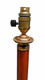 Column Table Lamp, Wood and Brass on Stepped Marble Base, Maison Jansen Style — French, 1950s–70s