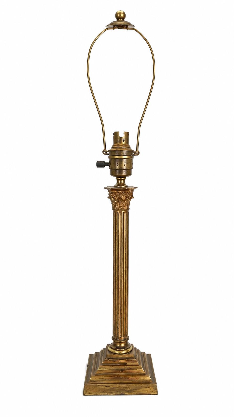 Corinthian Column Lamp Base, Brass Neoclassical Desk Lamp, Stepped Base — French