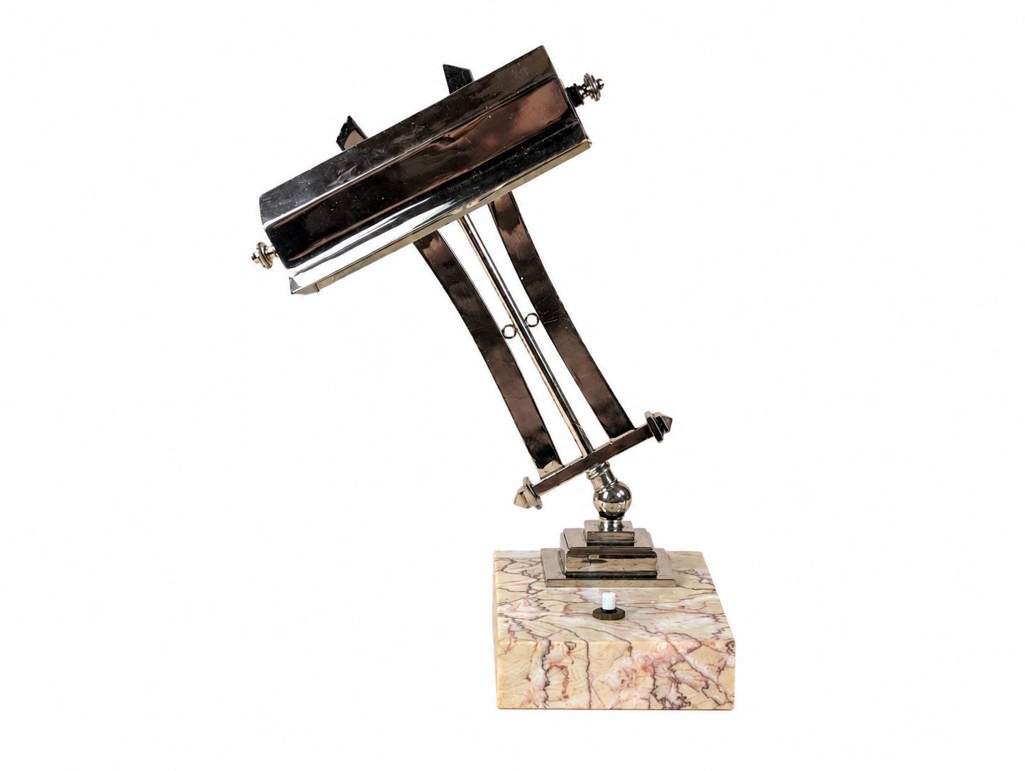 Art Deco Desk Lamp, Chrome Geometric Bankers Lamp on Marble Base, Adjustable Shade — French Style