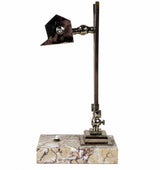 Art Deco Desk Lamp, Chrome Geometric Bankers Lamp on Marble Base, Adjustable Shade — French Style