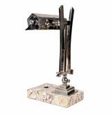 Art Deco Desk Lamp, Chrome Geometric Bankers Lamp on Marble Base, Adjustable Shade — French Style