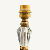 Crystal Table Lamp Base, Faceted Glass and Brass Modernist Bedside Lamp — French, 1950s Design
