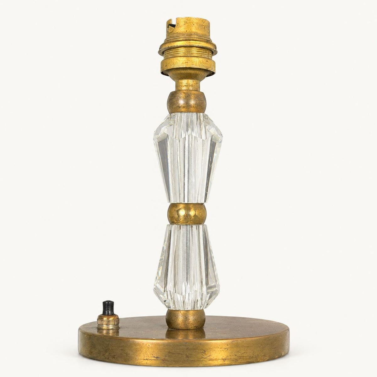 Crystal Table Lamp Base, Faceted Glass and Brass Modernist Bedside Lamp — French, 1950s Design