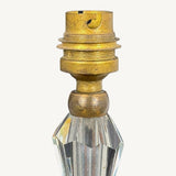 Crystal Table Lamp Base, Faceted Glass and Brass Modernist Bedside Lamp — French, 1950s Design