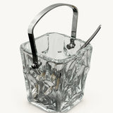 Crystal Ice Bucket, Cristal de Sevres Square Ice Pail with Chrome Handle and Spoon — French, 1970s Design
