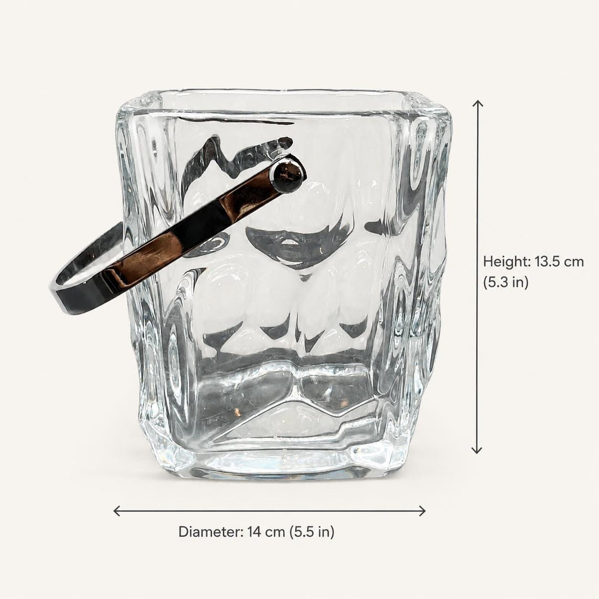 Crystal Ice Bucket, Cristal de Sevres Square Ice Pail with Chrome Handle and Spoon — French, 1970s Design