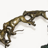 Greyhound Sculpture, Three Running Dogs Leaping from Rock, Two Tone Patina, Art Deco Style