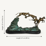 Greyhound Sculpture, Three Running Dogs Leaping from Rock, Two Tone Patina, Art Deco Style