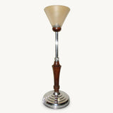 Art Deco Style Desk Lamp, Adjustable Wood and Chrome Uplighter, Frosted Cone Shade, Mazda Style