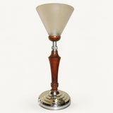 Art Deco Style Desk Lamp, Adjustable Wood and Chrome Uplighter, Frosted Cone Shade, Mazda Style