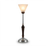 Art Deco Style Desk Lamp, Adjustable Wood and Chrome Uplighter, Frosted Cone Shade, Mazda Style