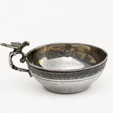 Silver Wine Taster, 900 Silver Tastevin Cup with Bird Handle, Palmette Border — Continental