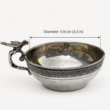 Silver Wine Taster, 900 Silver Tastevin Cup with Bird Handle, Palmette Border — Continental