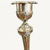 Louis XVI Style Candlesticks Pair, Gilt Metal Fluted Candle Holders, Chased Foliage — French, 19th Century Attribution
