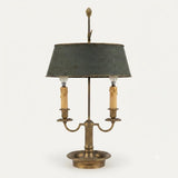 French Bouillotte Lamp, Louis XVI Style Two Light Lamp with Green Tole Shade — 19th Century Attribution