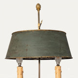 French Bouillotte Lamp, Louis XVI Style Two Light Lamp with Green Tole Shade — 19th Century Attribution