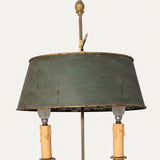 French Bouillotte Lamp, Louis XVI Style Two Light Lamp with Green Tole Shade — 19th Century Attribution