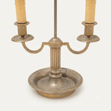 French Bouillotte Lamp, Louis XVI Style Two Light Lamp with Green Tole Shade — 19th Century Attribution
