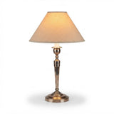 Silvered Candlestick Lamp, Empire Style Table Lamp with Beige Shade — French, Unpierced Conversion