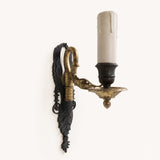 Empire Style Wall Sconces Set of Four, Swan and Palm Sconces, Two Tone Green Gilt Patina — French, Early 20th Century