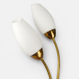 Tulip Wall Sconce, Three Light Brass Sconce with White Glass Tulip Shades — French, Mid Century